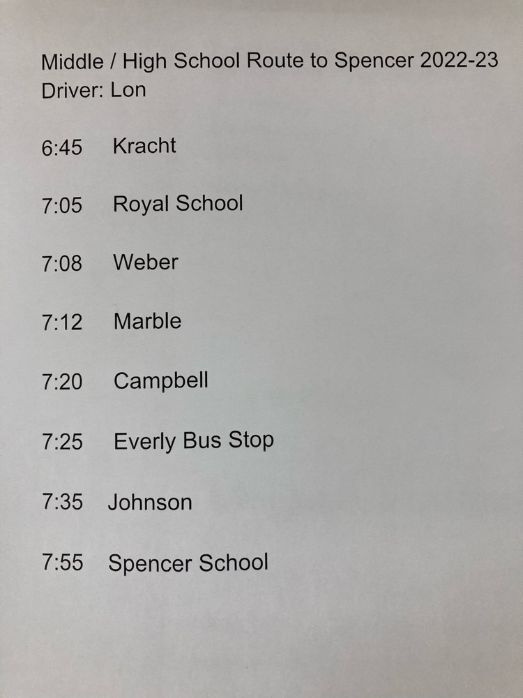 Spencer bus route